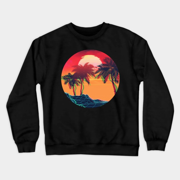 Vaporwave landscape with rocks and palms Crewneck Sweatshirt by AnnArtshock